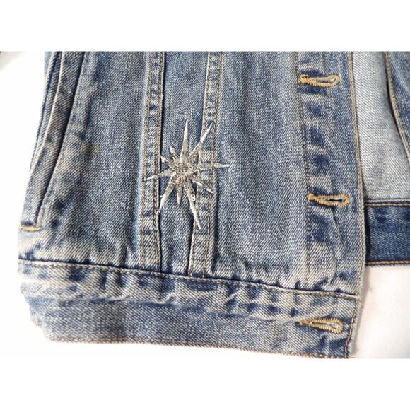 Pistola Small Denim Jean Jacket Firework Sequins Starburst 90s Y2K Art to Wear - Picture 6 of 16